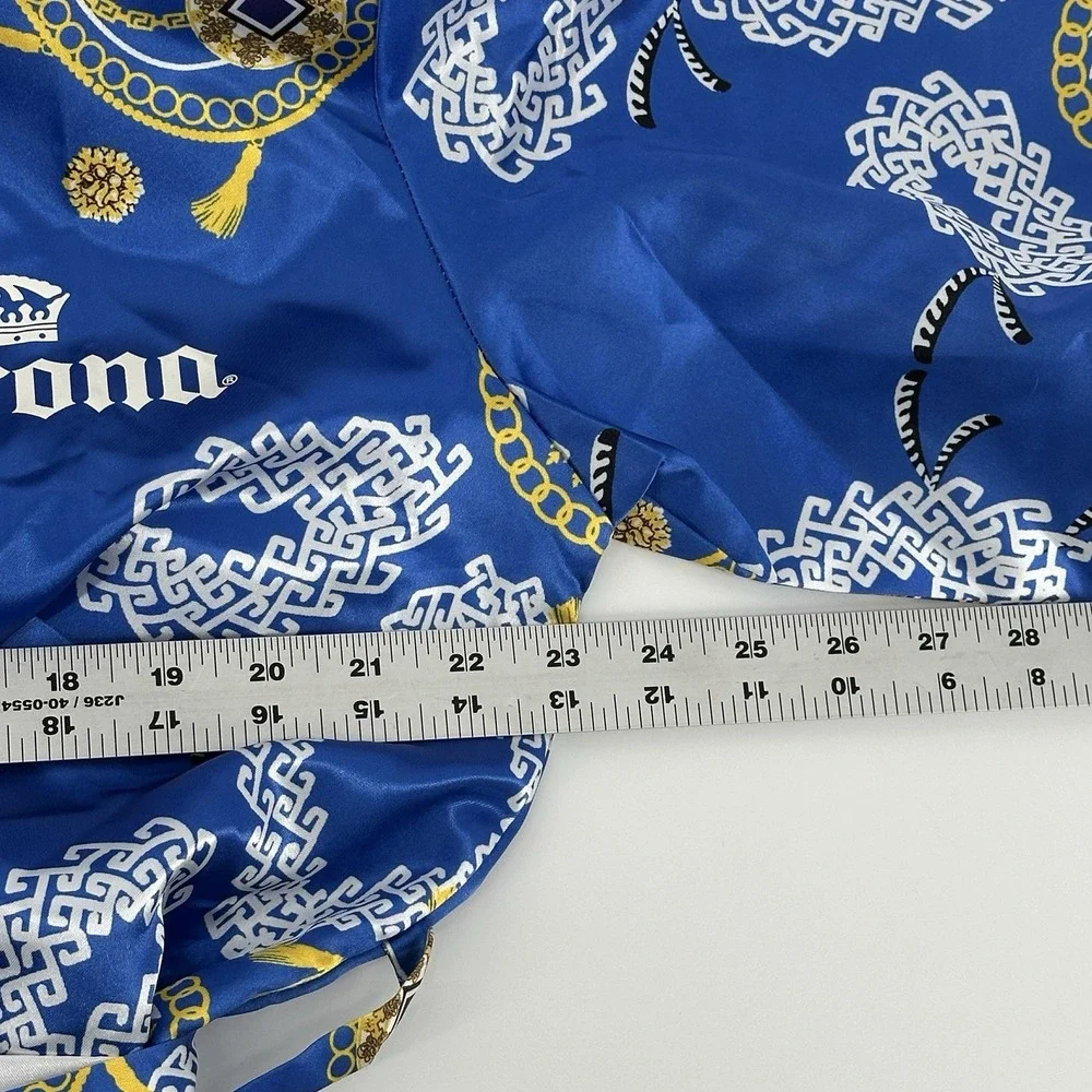 Corona Lounge Robe Mens M/L Blue And Gold Allover Paisley Print Satin